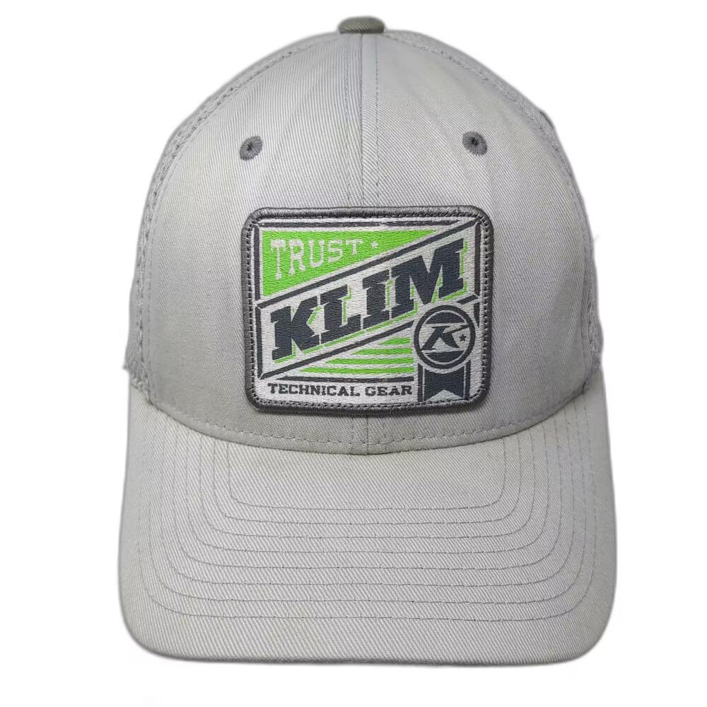 Klim Baseball Cap Gray Green Hat Size M Fitted Mesh Flexfit Technical Gear Patch